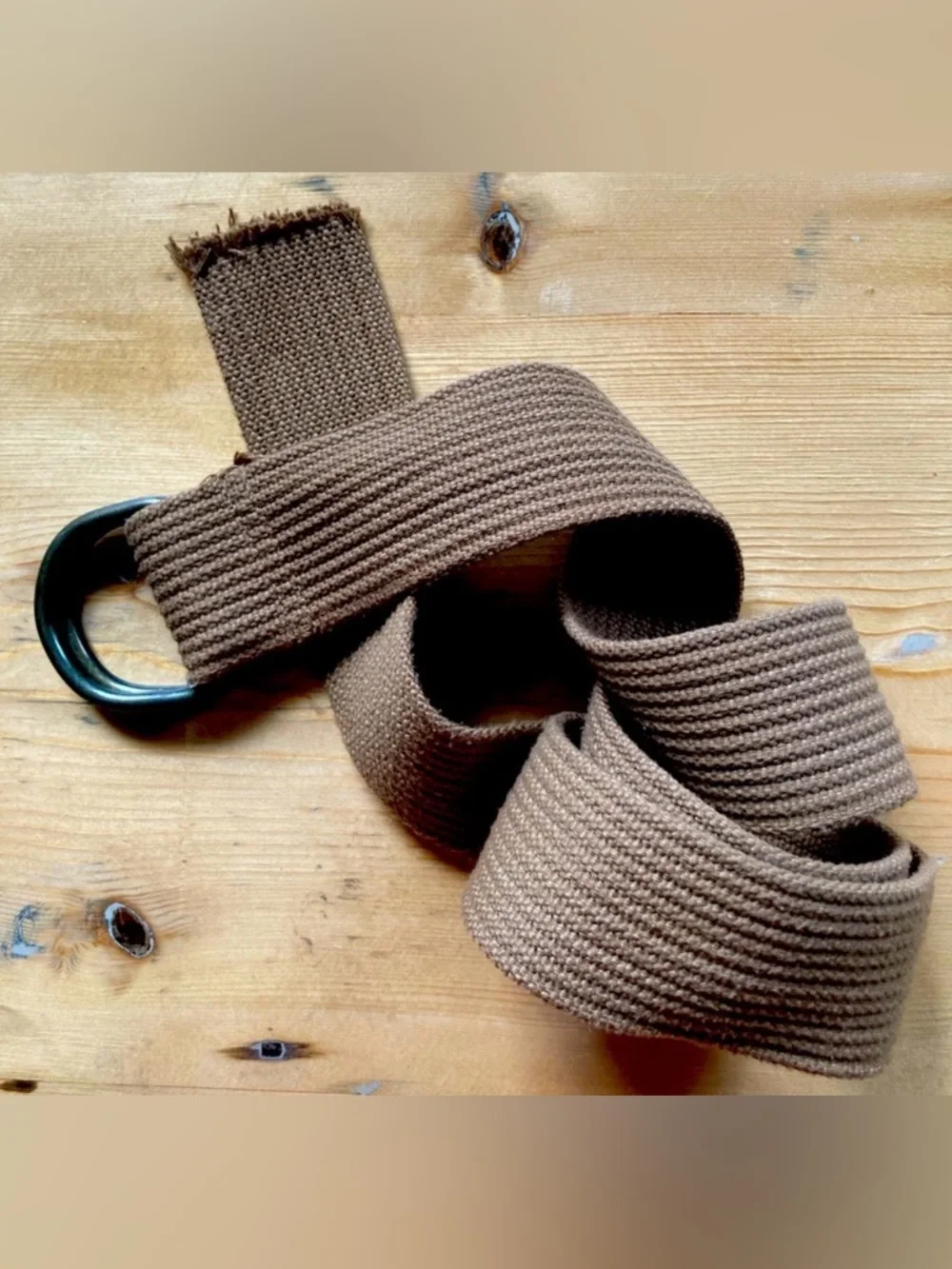 D-Ring Brown Woven Ribbed Canvas Belt 46”
